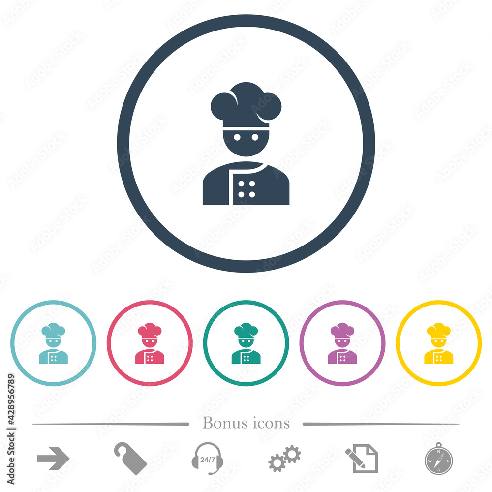 Chef flat color icons in round outlines Chef flat color icons in round outlines