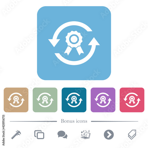 Renew certificate flat icons on color rounded square backgrounds