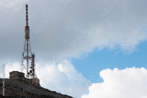 View of telephone and data telecommunication antennas installations