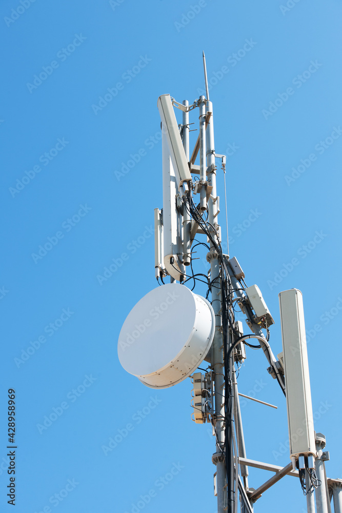 View of telephone and data telecommunication antennas installations