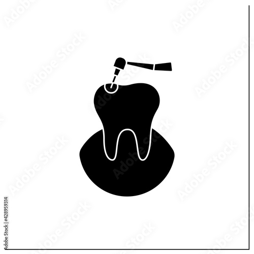 Caries treatment glyph icon.Oral surgeons specialize in dental caries. Root canal treatment. Healthcare procedures concept.Helps protect teeth.Filled flat sign. Isolated silhouette vector illustration