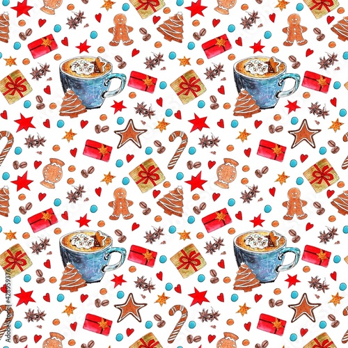 Christmas background, seamless pattern. Graphic resours for fabric and wrapping paper pattern photo