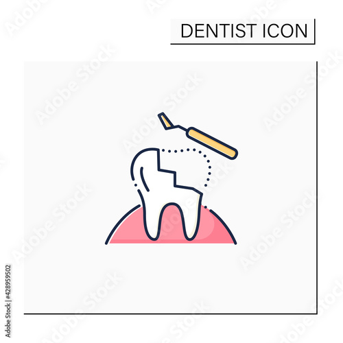 Restorative dentistry color icon. Tooth care includes dental implants, dental bridges, dental bonding and dentures. Dental prostheses concept. Isolated vector illustration