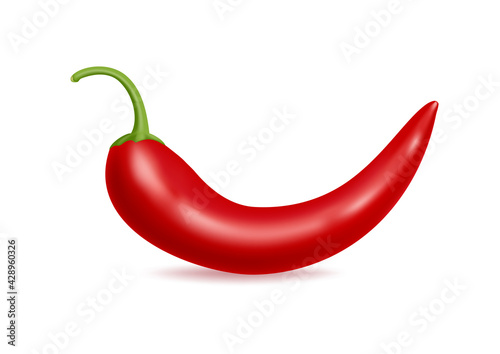 Realistic red hot chili pepper, hot spice, vector icon, food ingredient and vegetable food.