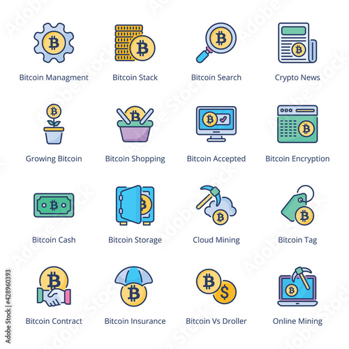 Bitcoin Mining Filled Icons - Stroked, Vectors