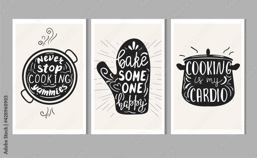 Set of poster templates for kitchen with hand lettering. Stock Vector ...
