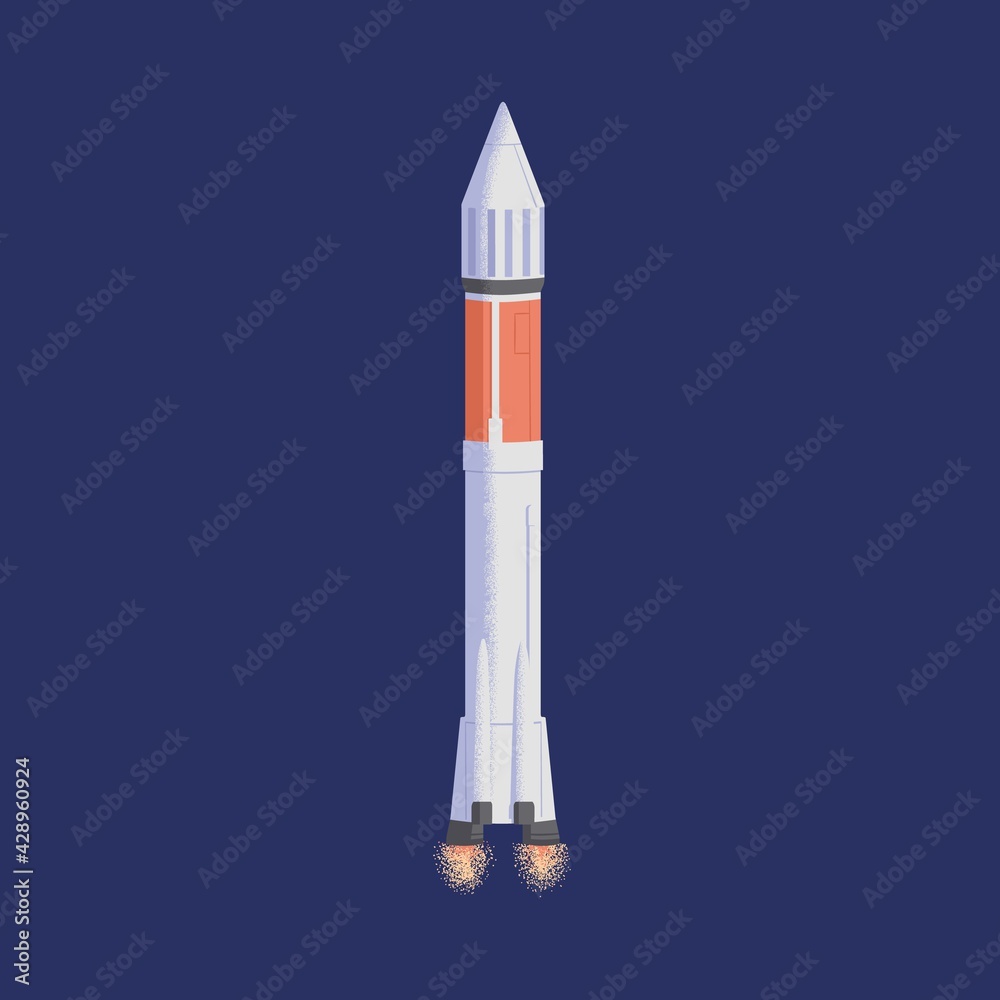 Isolated rocket flying in space. Futuristic intergalactic rocketship in cosmos. Flight of cosmic shuttle or spaceship. Spaceflight of spacecraft. Colored flat vector illustration Isolated rocket flying in space. Futuristic intergalactic rocketship in cosmos. Flight of cosmic shuttle or spaceship. Spaceflight of spacecraft. Colored flat vector illustration