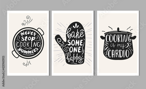Set of poster templates for kitchen with hand lettering.