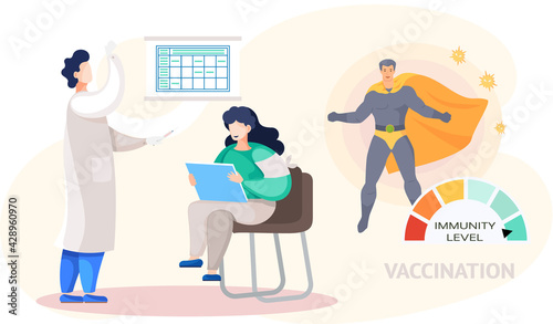 Doctor is making injection to female patient. Disease treatment and vaccination for immunity