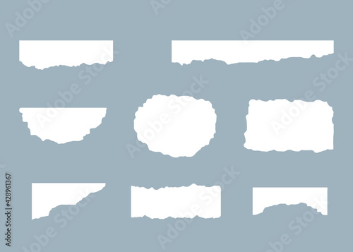 Torn paper, rip sheet, scrap white set. Vector