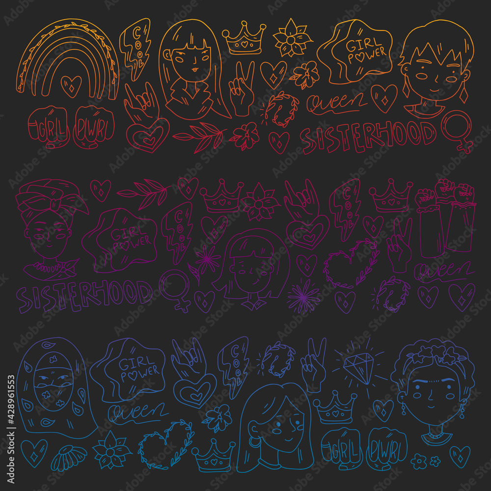 Creative pattern with vector woman. Group of african and indian girls. Creative pattern with vector woman. Group of african and indian girls.