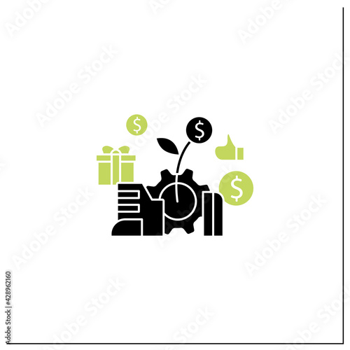 Economic expansion glyph icon.Increase in economic level activity. Rise in GDP. Universal basic income concept.Filled flat sign. Isolated silhouette vector illustration