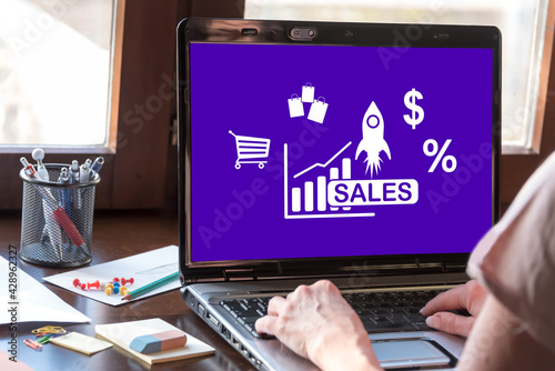 Sales growth concept on a laptop screen