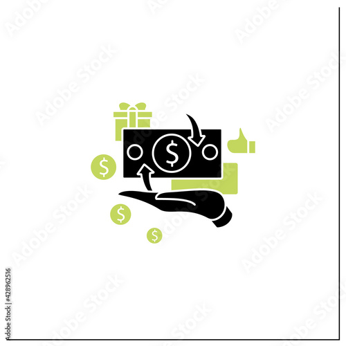 Cash payment glyph icon. Hand hold money. Cash deposits only.Universal basic income concept.Filled flat sign. Isolated silhouette vector illustration