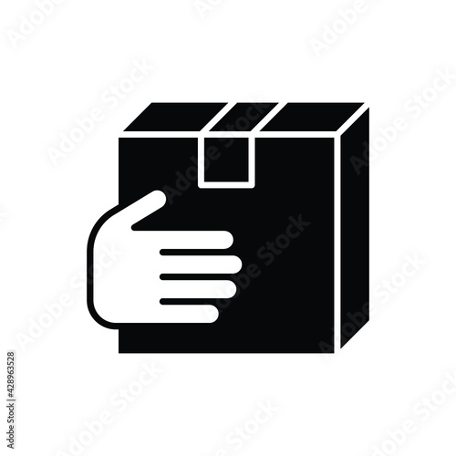 Hand delivery box, Shipping icon sign, Parcels tracking symbol, Pictogram flat design for apps and websites, Isolated on white background, Vector illustration