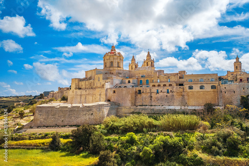 Mdina city - old capital of Malta. Sunny day, nature landscape