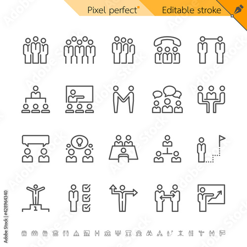 Business people thin icons. Pixel perfect. Editable stroke.