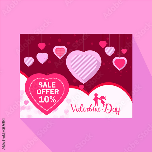 valentine card with pink hearts