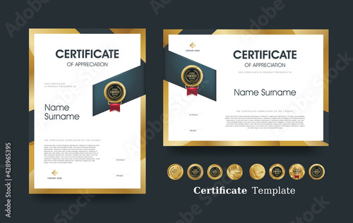 Certificate of appreciation template and Luxury premium badges design.