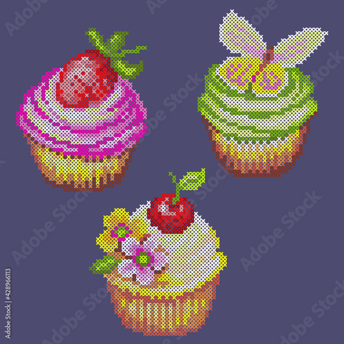 cross stitch set of cupcakes