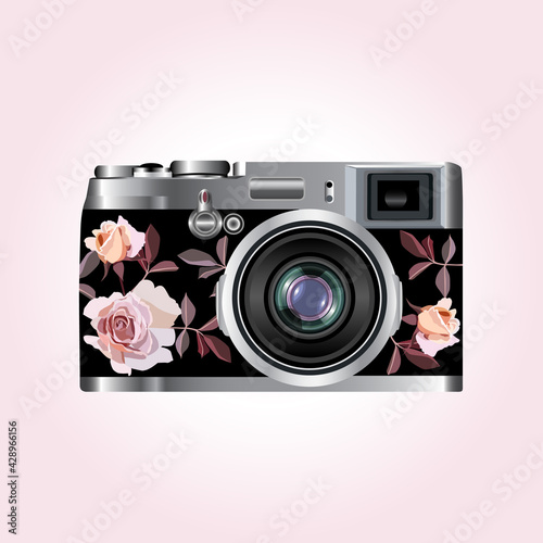 photo camera with roses ornament
