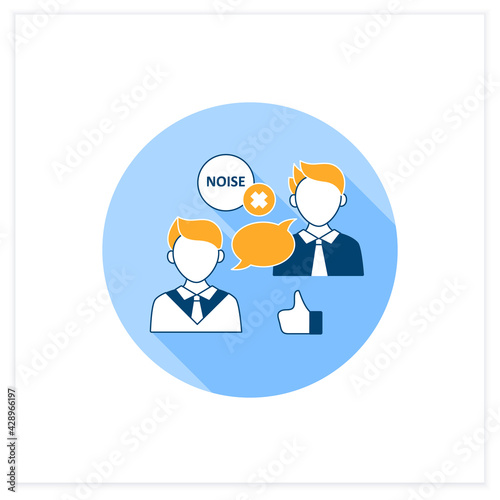 Choosing right medium flat icon. Selection appropriate communication space. Avoiding noisy places. Effective communication concept. Vector illustration
