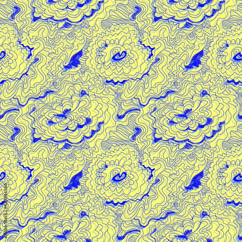 Fototapeta premium Abstract hand drawn unusual floral pattern on the seamless backdrop