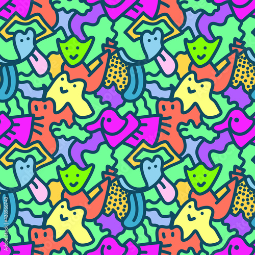 Unique cute abstract seamless pattern with creatures