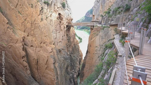 People in Royal Trail (El Caminito del Rey) in Gorge of the Gaitanes Chorro, Malaga province, Spain. photo