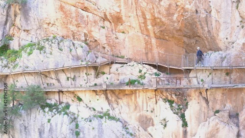 People in Royal Trail (El Caminito del Rey) in Gorge of the Gaitanes Chorro, Malaga province, Spain.