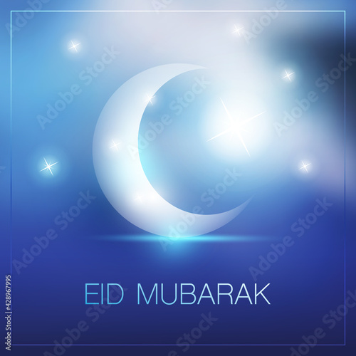 Eid Mubarak - Moon in the Sky - Greeting Card Design for Muslim Community Festival