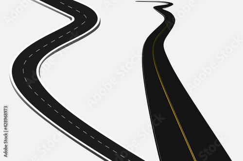 Roadway journey to the future. Asphalt street isolated on white background. Symbols Way to the goal of the end point. Path mean successful business planning Suitable for advertising and presentstation