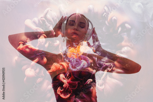 Tableau sur toile Double exposure silhouette