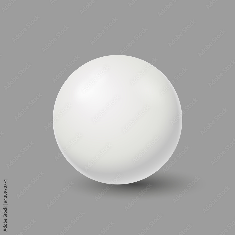 White round ball on gray surface. Sphere plastic empty metal decoration with light flares and shiny realistic vector design. White round ball on gray surface. Sphere plastic empty metal decoration with light flares and shiny realistic vector design.