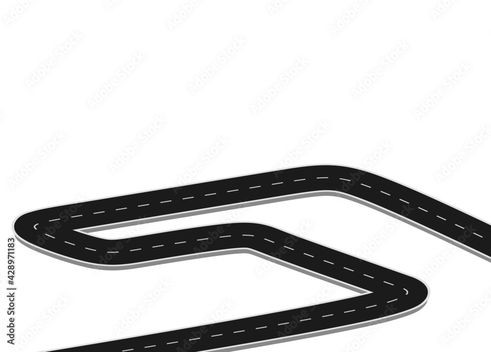 Naklejka premium Roadway journey to the future. Asphalt street isolated on white background. Symbols Way to the goal of the end point. Path mean successful business planning Suitable for advertising and presentstation