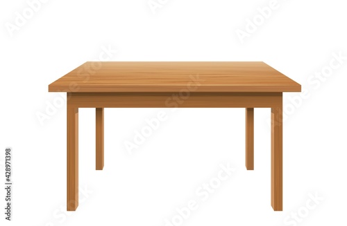 Wood writing tables. Brown table top with stylish plastic surface and trendy classic office.