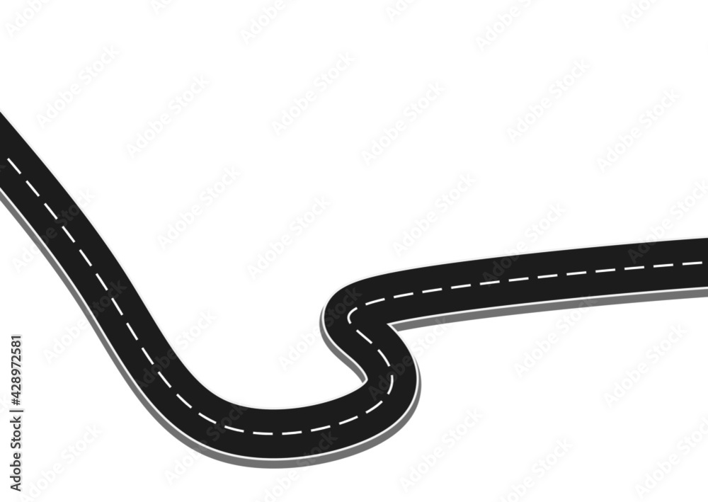 Roadway journey to the future. Asphalt street isolated on white background. Symbols Way to the goal of the end point. Path mean successful business planning Suitable for advertising and presentstation Roadway journey to the future. Asphalt street isolated on white background. Symbols Way to the goal of the end point. Path mean successful business planning Suitable for advertising and presentstation