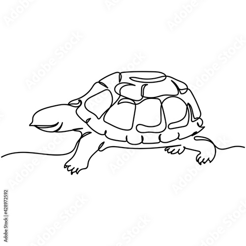 Continuous one line of turtle in silhouette. Minimal style. Perfect for cards, party invitations, posters, stickers, clothing. Black abstract icon.
