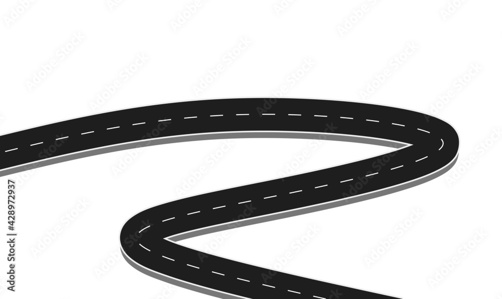 Naklejka premium Roadway journey to the future. Asphalt street isolated on white background. Symbols Way to the goal of the end point. Path mean successful business planning Suitable for advertising and presentstation