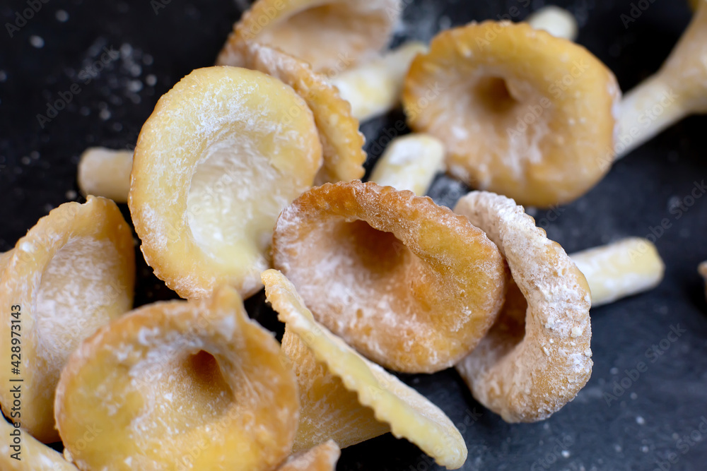 Baked cookies biscuits pastry in mushroom shape, weird shaped food Baked cookies biscuits pastry in mushroom shape, weird shaped food