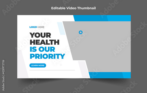 Medical and healthcare video cover thumbnail template and web banner. Video cover photo for social media