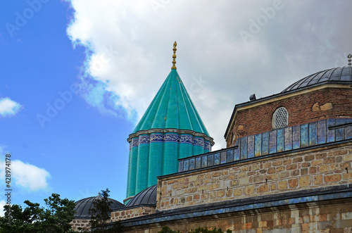 Mevlana Museum known as the Green Mausoleum or Green Dome. Mevlana Museum is located in Konya, Turkey. photo