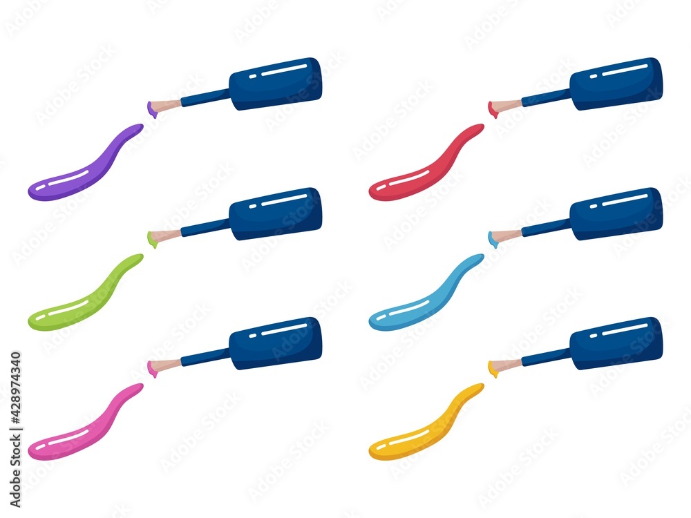 Collection of nail polish brushes with brush strokes. Vector illustration Collection of nail polish brushes with brush strokes. Vector illustration