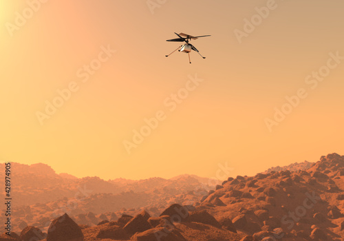Tableau sur toile Helicopter Ingenuity explore Mars