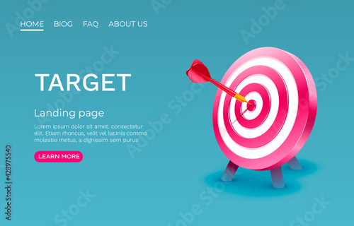 Target landing page, banner business 3d icon. Vector