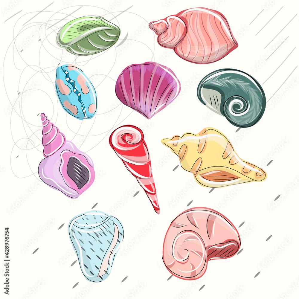 Seashell Set. Creative marine texture. Great for fabric, textile Vector Illustration