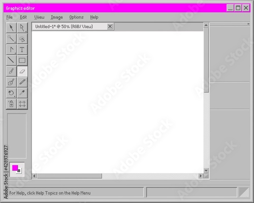 Graphic editor retro interface. Old drawing illustrator and web art program with white display online tools software for designers and vector application.