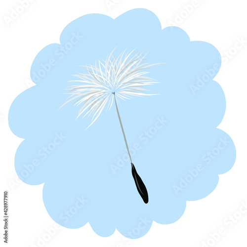 Beautiful drawing - dandelion seed on a blue background