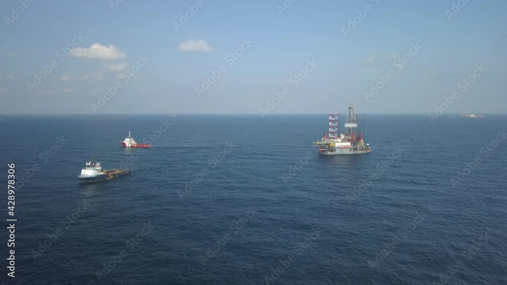 Aerial view of the jack up rig being towed to the offshore location
Aerial view of the jack up rig being towed to the offshore location