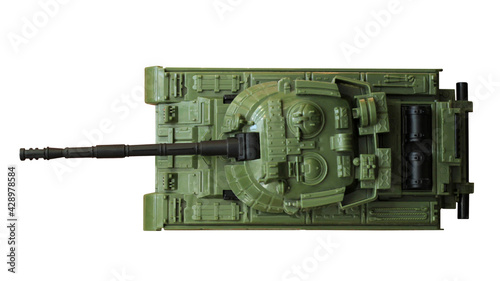 Canvas Print Toy tank on a white background, top view